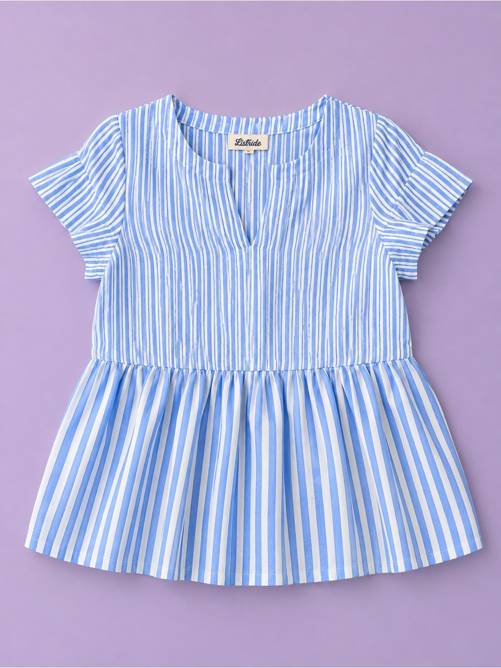 Listicle Light Blue and White Striped Peplum Top